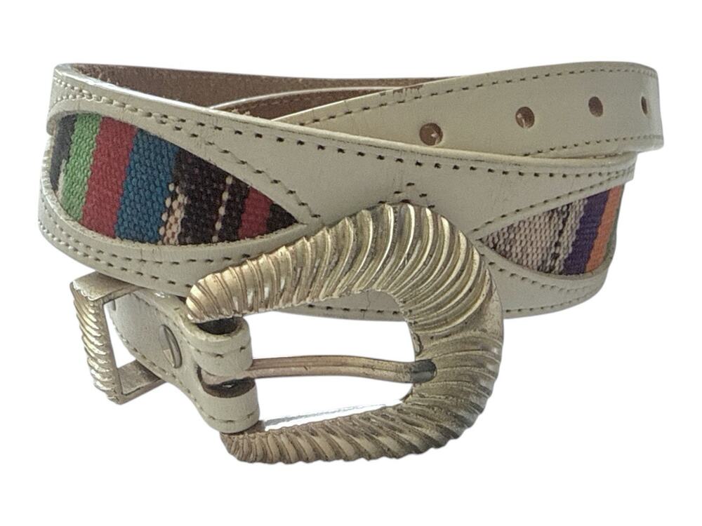 Silver Creek Western Belt by Leegin White Leather Navajo Blanket Style Womens LG